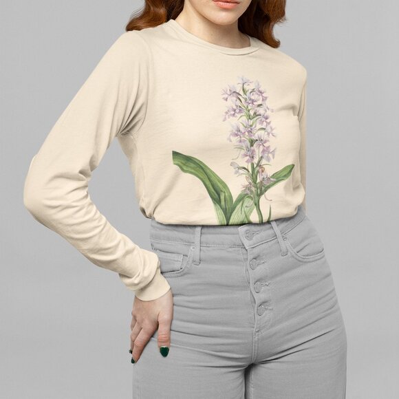 Outfit Bits Tops - Greater Purple Fringed Orchid Floral Long Sleeve Graphic Tee T-shirt S M L XL